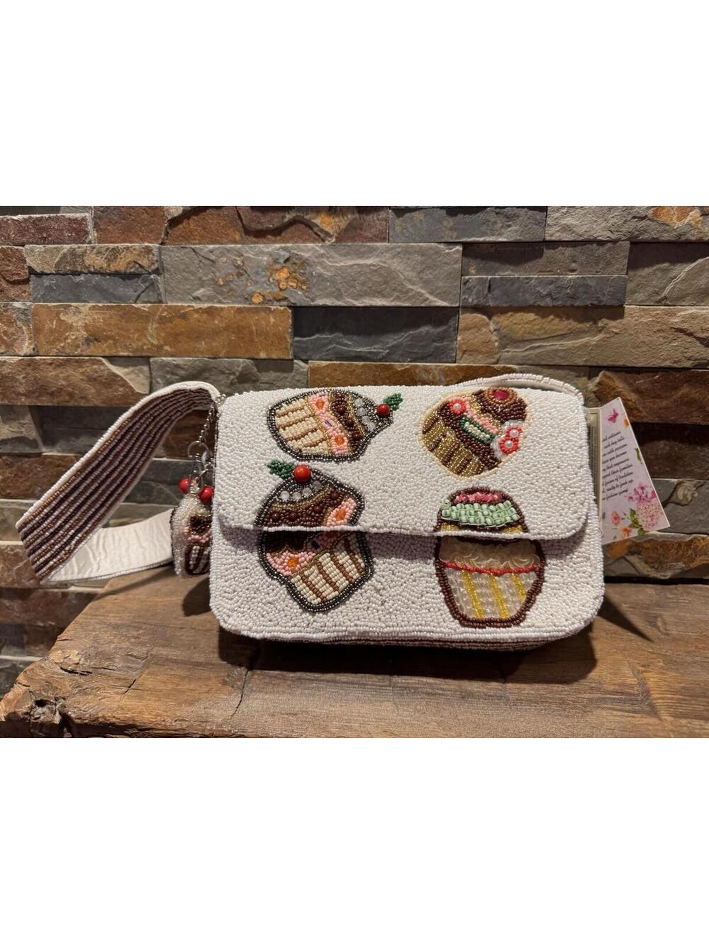 Viral New Handcrafted in India White Cupcake & Charm Beaded Bag Purse TikTok NEW